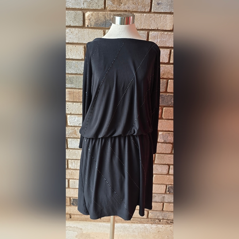 Brand New Ladies XL White House Black Market Black Beaded Dress